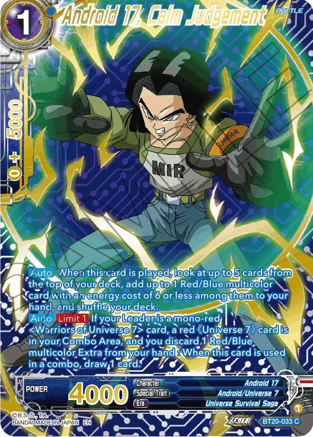 Android 17, Calm Judgement (Gold-Stamped) (BT20-033) [Power Absorbed] | The Time Vault CA