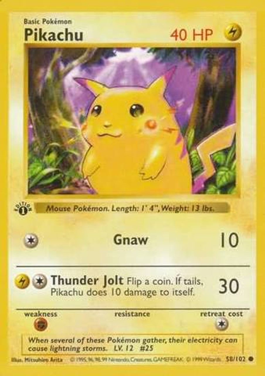 Pikachu (58/102) (Red Cheeks Misprint) [Base Set 1st Edition] | The Time Vault CA