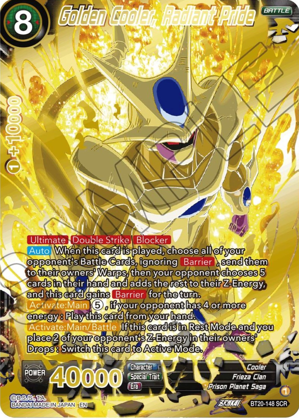 Golden Cooler, Radiant Pride (SCR) (BT20-148) [Power Absorbed] | The Time Vault CA