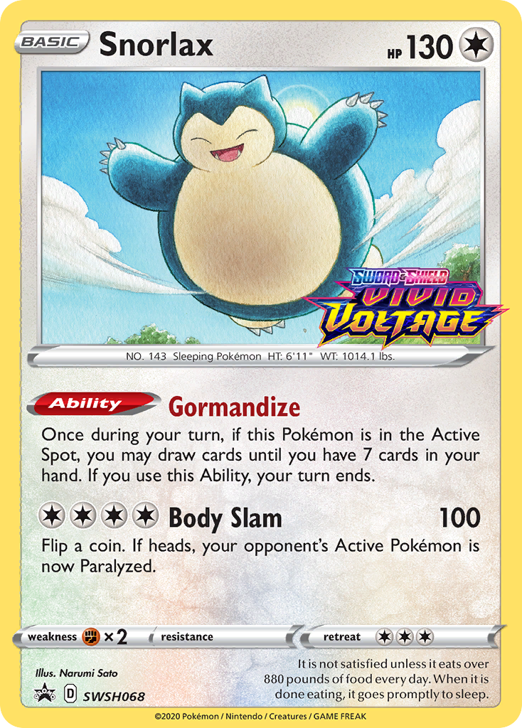 Snorlax (SWSH068) (Prerelease Promo) [Sword & Shield: Black Star Promos] | The Time Vault CA