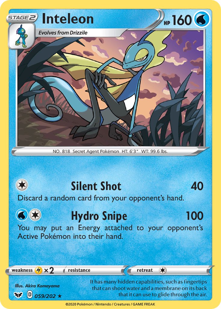 Inteleon (059/202) (Cracked Ice Holo) (Theme Deck Exclusive) [Sword & Shield: Base Set] | The Time Vault CA
