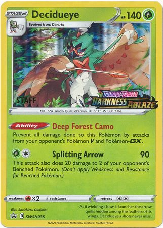 Decidueye (SWSH035) (Staff Prerelease Promo) [Sword & Shield: Black Star Promos] | The Time Vault CA