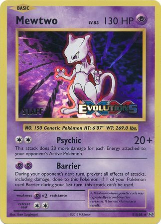 Mewtwo (51/108) (XY Evolutions Staff Prerelease) [XY: Black Star Promos] | The Time Vault CA