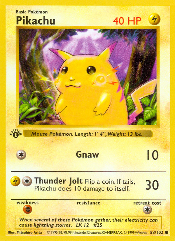 Pikachu (58/102) (Shadowless) [Base Set 1st Edition] | The Time Vault CA