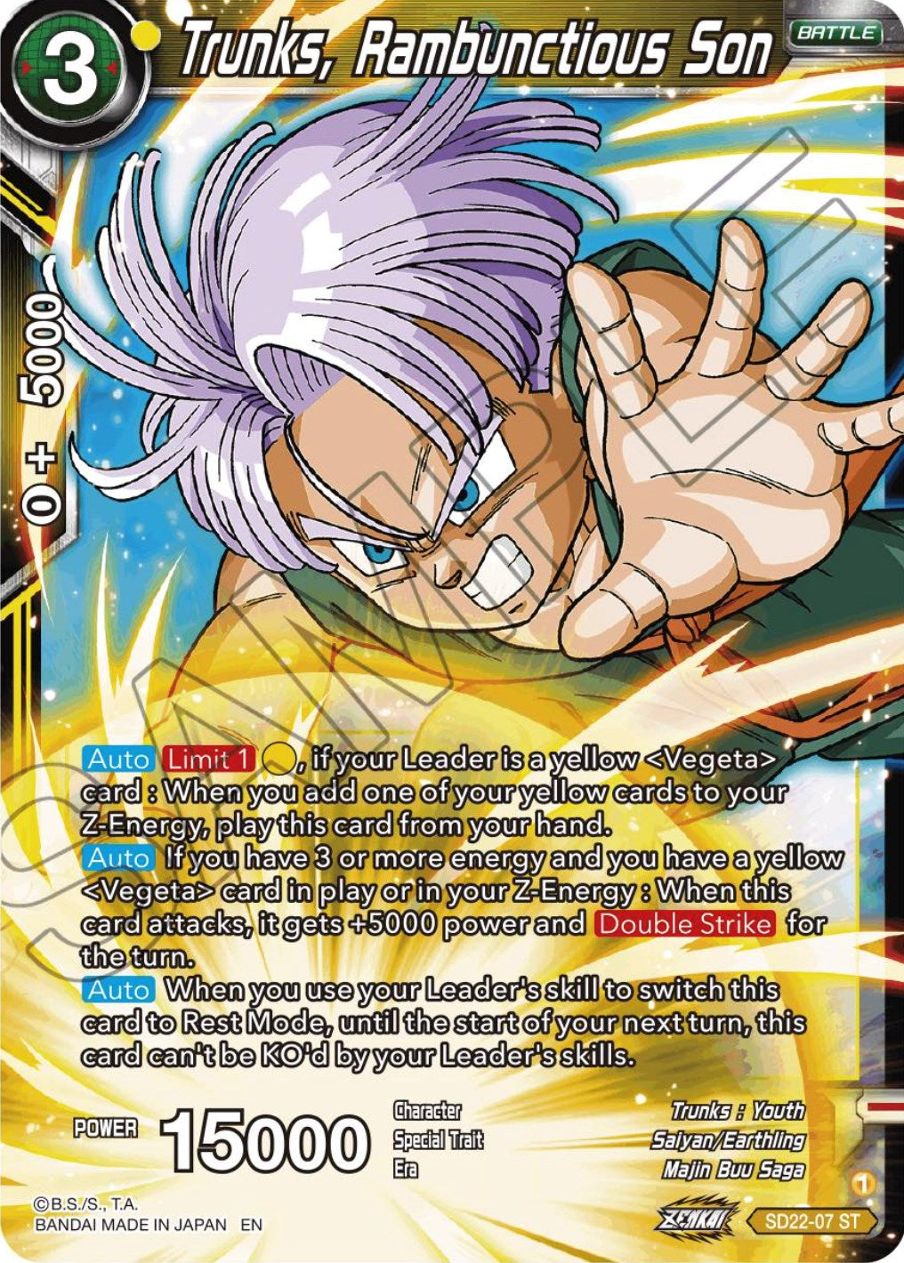Trunks, Rambunctious Son (Starter Deck Exclusive) (SD22-07) [Power Absorbed] | The Time Vault CA