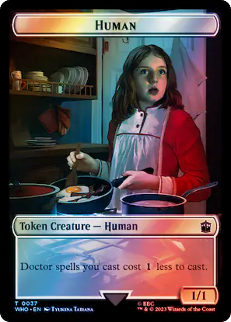 Human (0037) // Dinosaur Double-Sided Token (Surge Foil) [Doctor Who Tokens] | The Time Vault CA