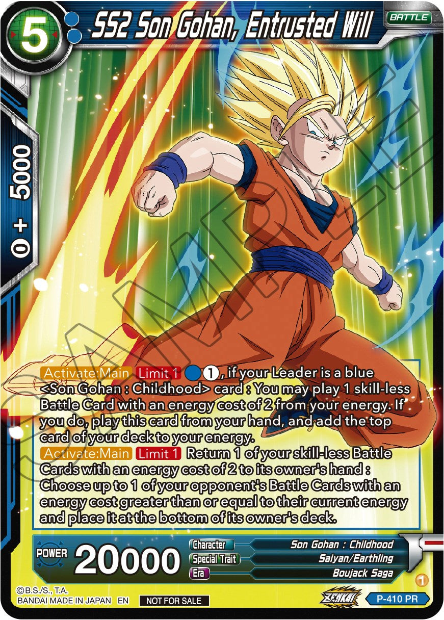 SS2 Son Gohan, Entrusted Will (Zenkai Series Tournament Pack Vol.1) (P-410) [Tournament Promotion Cards] | The Time Vault CA