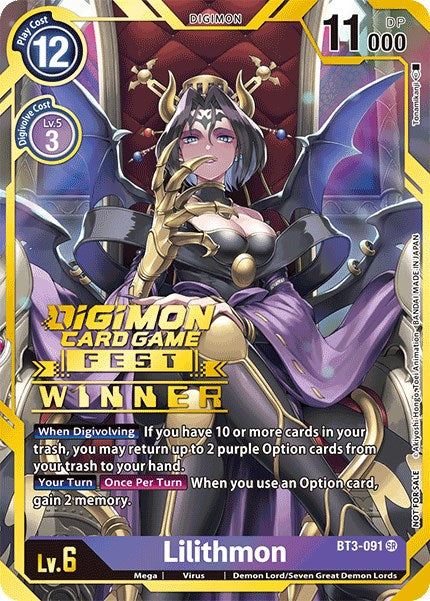 Lilithmon [BT3-091] (Digimon Card Game Fest 2022 Winner) [Release Special Booster Promos] | The Time Vault CA