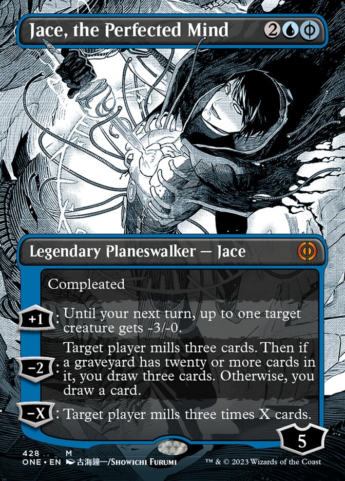 Jace, the Perfected Mind (Borderless Manga Step-and-Compleat Foil) [Phyrexia: All Will Be One] | The Time Vault CA