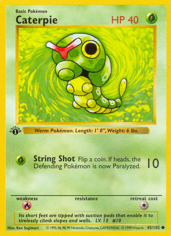 Caterpie (45/102) (Shadowless) [Base Set 1st Edition] | The Time Vault CA