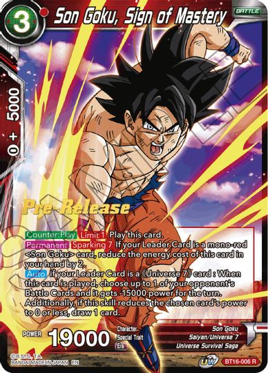 Son Goku, Sign of Mastery (BT16-006) [Realm of the Gods Prerelease Promos] | The Time Vault CA