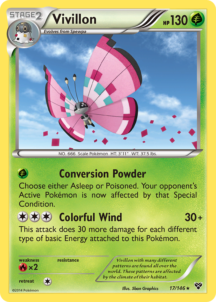 Vivillon (17/146) (Meadow Form/Pink Wings) [XY: Base Set] | The Time Vault CA