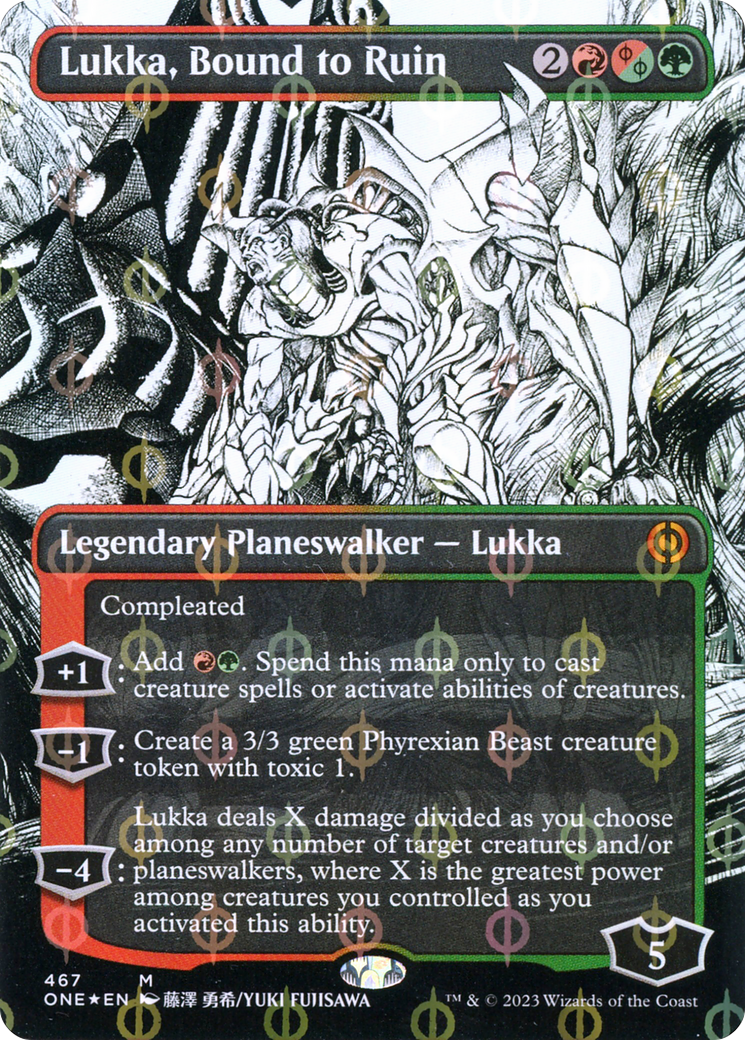 Lukka, Bound to Ruin (Borderless Manga Step-and-Compleat Foil) [Phyrexia: All Will Be One] | The Time Vault CA