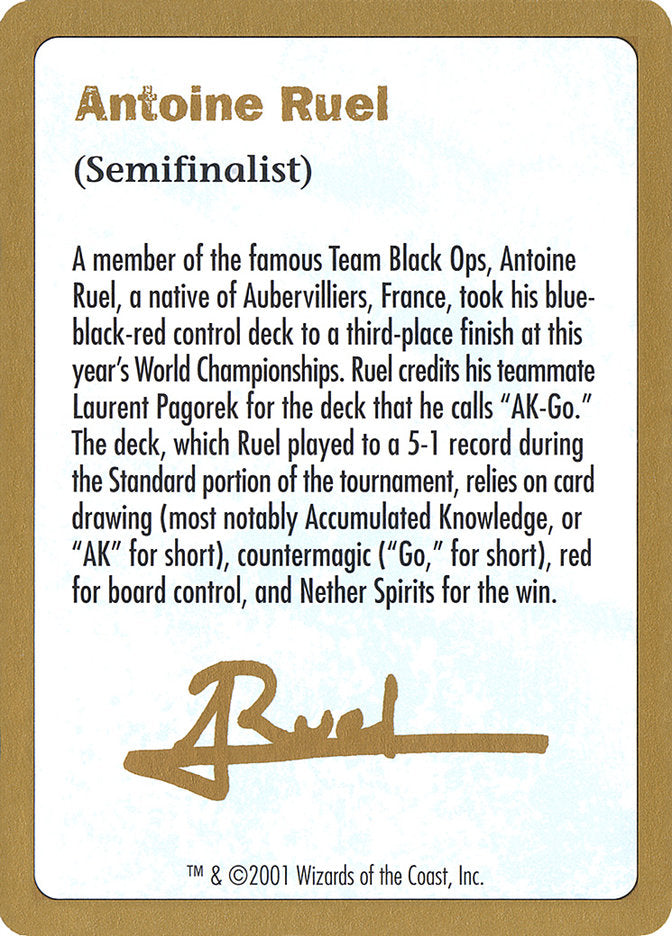 Antoine Ruel Bio [World Championship Decks 2001] | The Time Vault CA