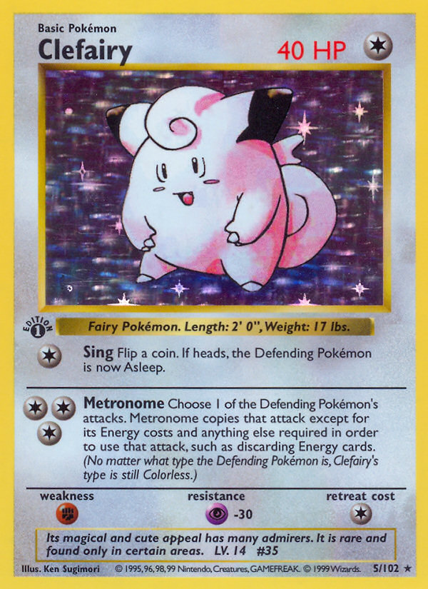 Clefairy (5/102) (Shadowless) [Base Set 1st Edition] | The Time Vault CA