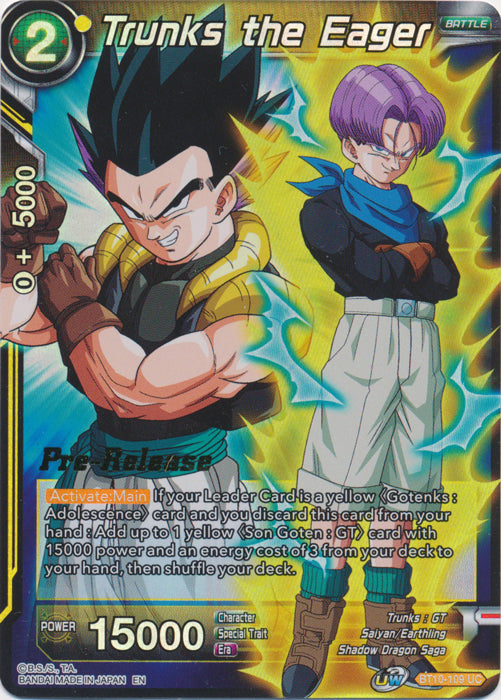 Trunks the Eager (BT10-109) [Rise of the Unison Warrior Prerelease Promos] | The Time Vault CA