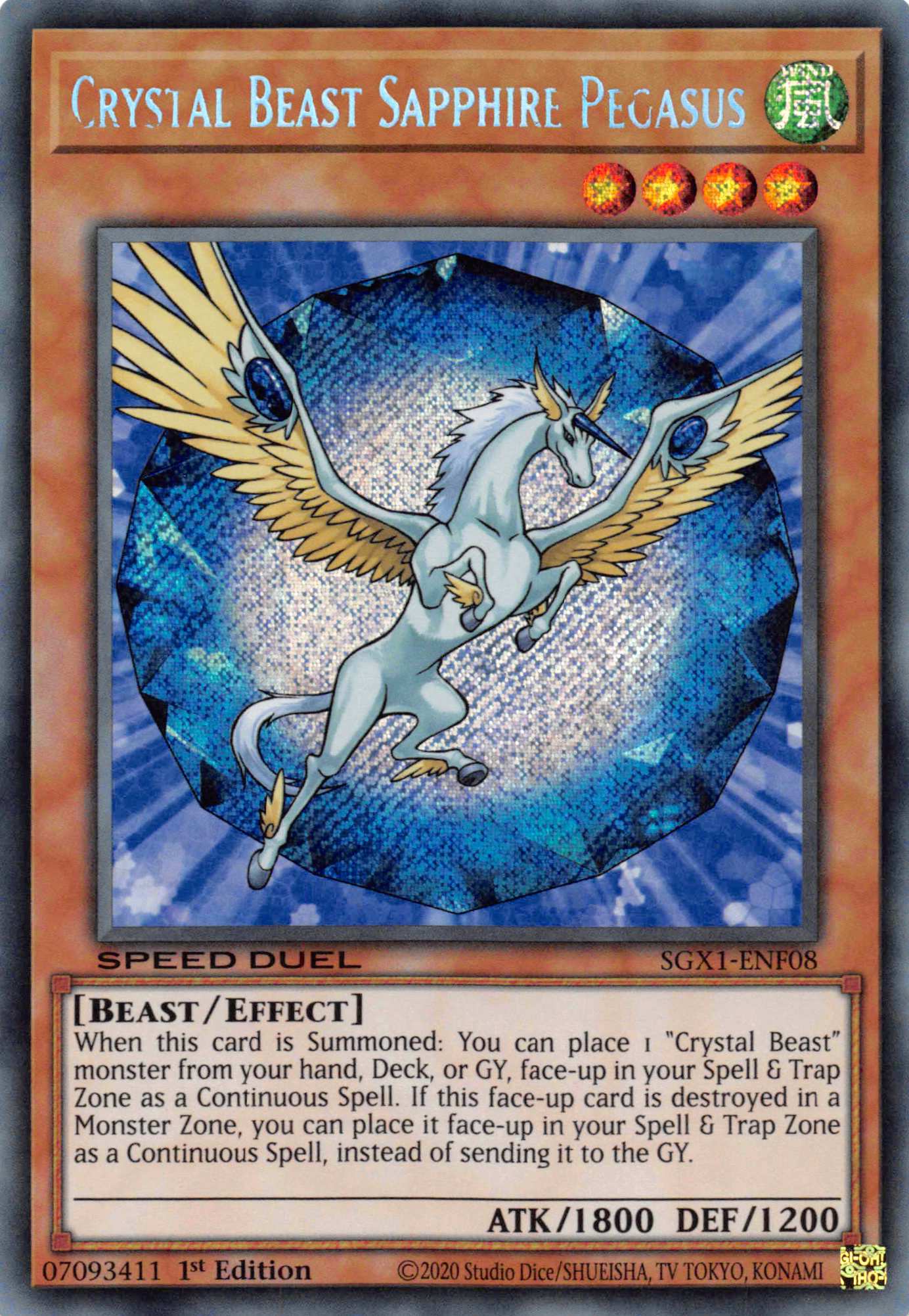 Crystal Beast Sapphire Pegasus [SGX1-ENF08] Secret Rare | The Time Vault CA