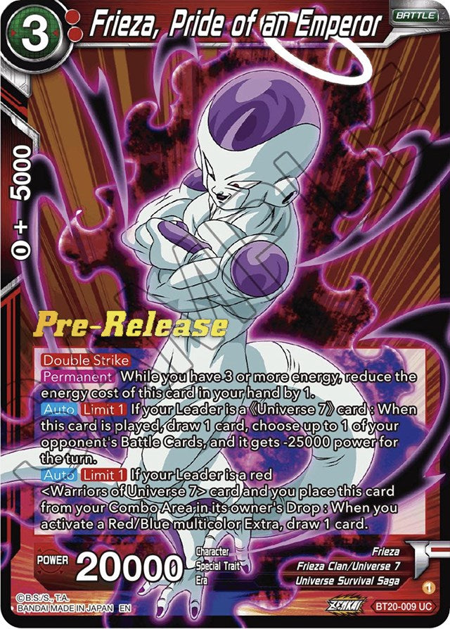 Frieza, Pride of an Emperor (BT20-009) [Power Absorbed Prerelease Promos] | The Time Vault CA