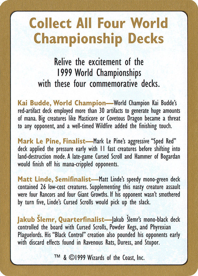 1999 World Championships Ad [World Championship Decks 1999] | The Time Vault CA