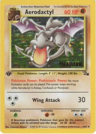 Aerodactyl (1/62) (Prerelease Promo) [Fossil 1st Edition] | The Time Vault CA