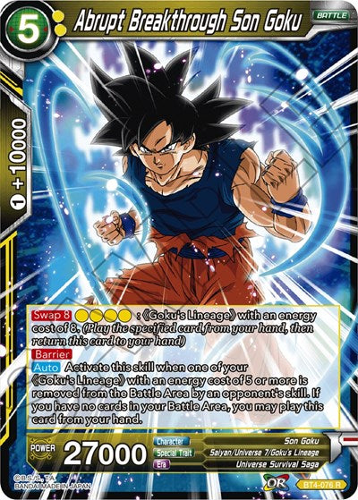 Abrupt Breakthrough Son Goku [BT4-076] | The Time Vault CA
