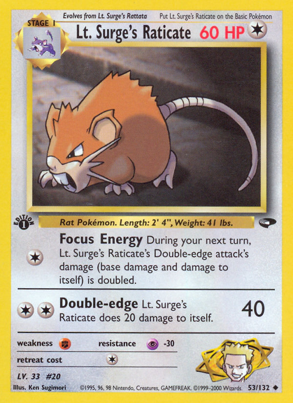 Lt. Surge's Raticate (53/132) [Gym Challenge 1st Edition] | The Time Vault CA