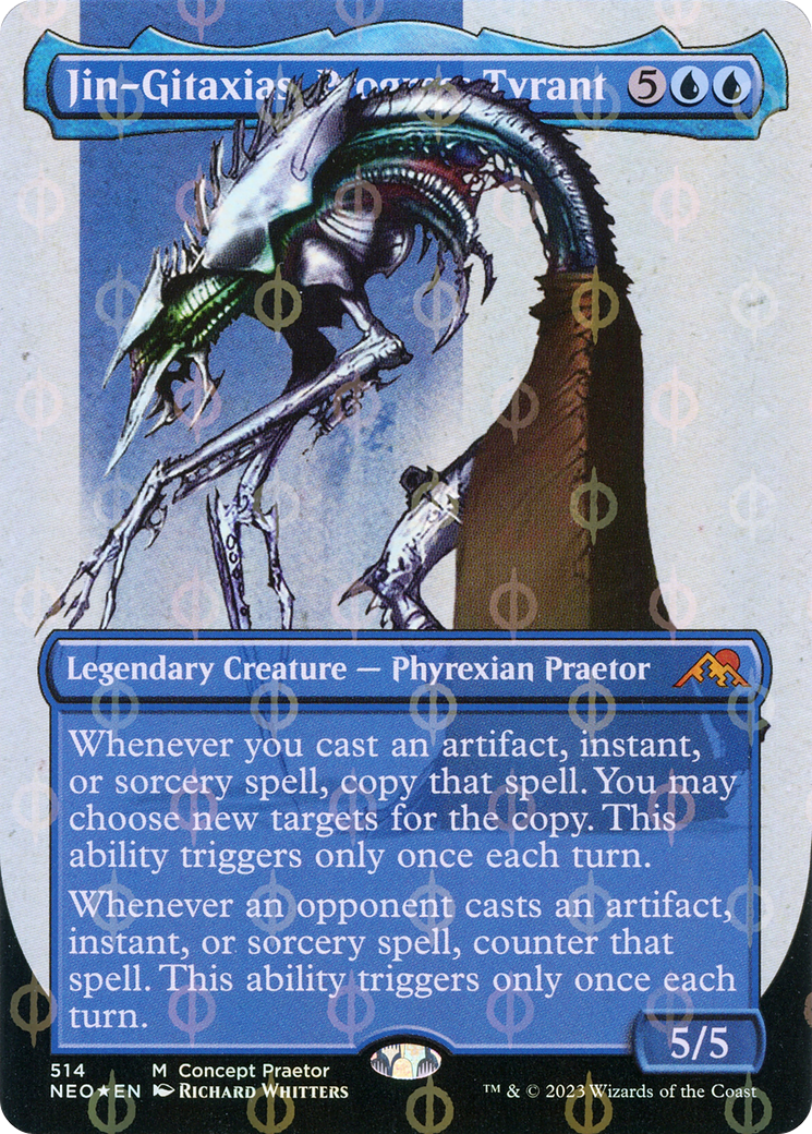 Jin-Gitaxias, Progress Tyrant (Borderless Concept Praetors Step-and-Compleat Foil) [Phyrexia: All Will Be One] | The Time Vault CA