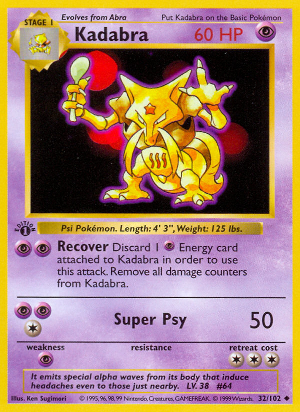 Kadabra (32/102) (Shadowless) [Base Set 1st Edition] | The Time Vault CA