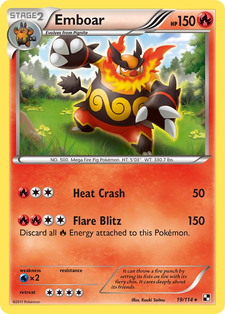 Emboar (19/114) (Cracked Ice Holo) (Theme Deck Exclusive) [Black & White: Base Set] | The Time Vault CA