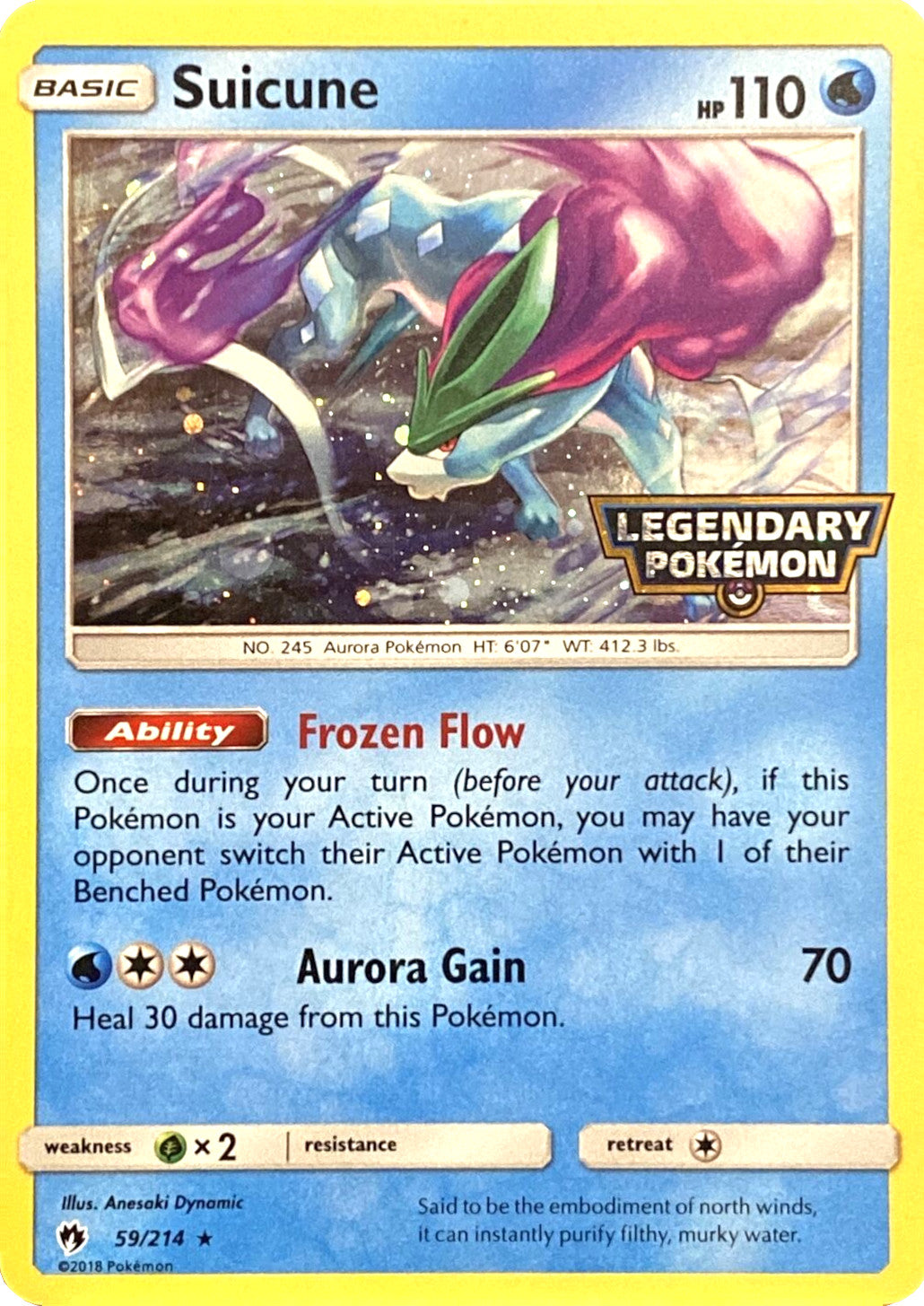 Suicune (59/214) (Legendary Pokemon Stamped) [Sun & Moon: Lost Thunder] | The Time Vault CA