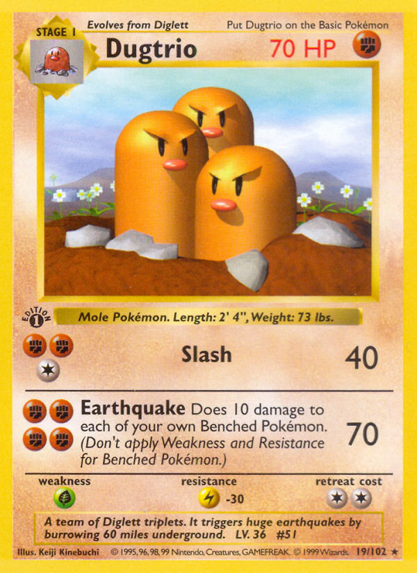 Dugtrio (19/102) (Shadowless) [Base Set 1st Edition] | The Time Vault CA