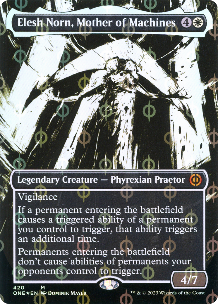 Elesh Norn, Mother of Machines (Borderless Ichor Step-and-Compleat Foil) [Phyrexia: All Will Be One] | The Time Vault CA