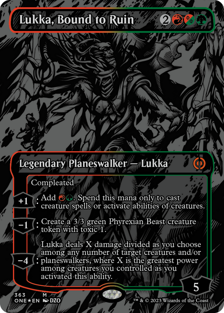 Lukka, Bound to Ruin (Oil Slick Raised Foil) [Phyrexia: All Will Be One] | The Time Vault CA