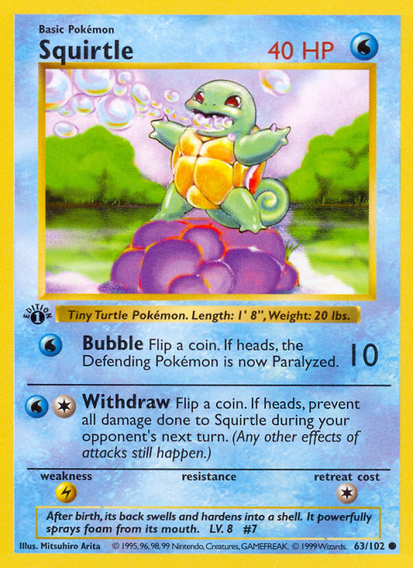 Squirtle (63/102) (Shadowless) [Base Set 1st Edition] | The Time Vault CA