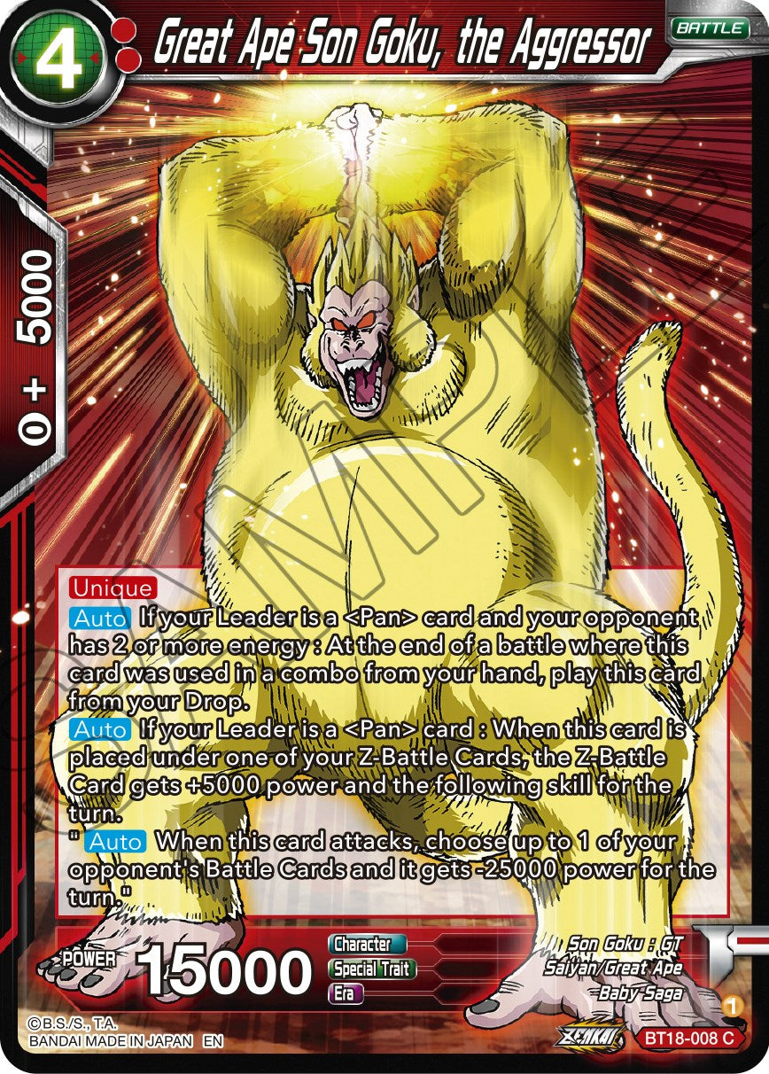 Great Ape Son Goku, the Aggressor (BT18-008) [Dawn of the Z-Legends] | The Time Vault CA