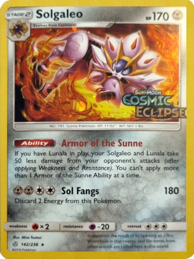 Solgaleo (142/236) (Cosmos Holo) [Sun & Moon: Cosmic Eclipse] | The Time Vault CA