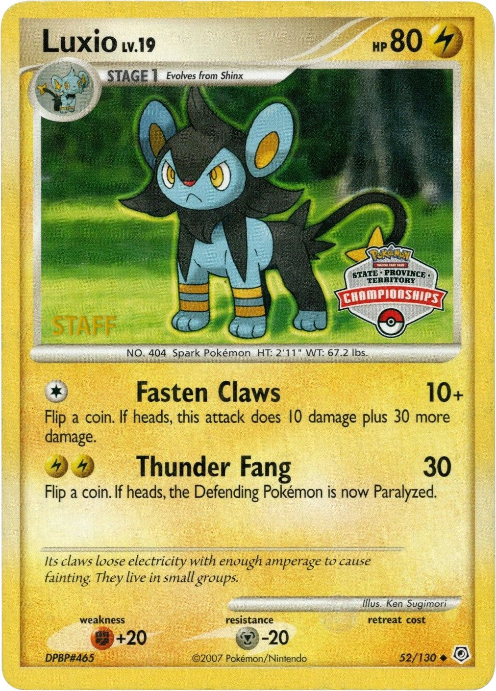 Luxio (52/130) (State Championship Promo) [Diamond & Pearl: Base Set] | The Time Vault CA