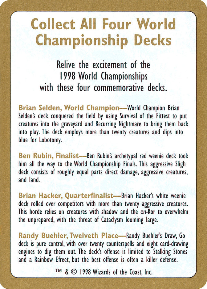 1998 World Championships Ad [World Championship Decks 1998] | The Time Vault CA