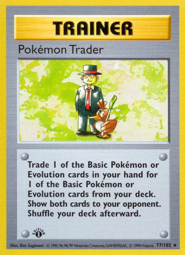 Pokemon Trader (77/102) (Shadowless) [Base Set 1st Edition] | The Time Vault CA