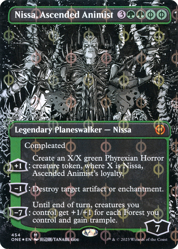 Nissa, Ascended Animist (Borderless Manga Step-and-Compleat Foil) [Phyrexia: All Will Be One] | The Time Vault CA