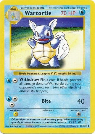 Wartortle (42/102) [Base Set Shadowless Unlimited] | The Time Vault CA