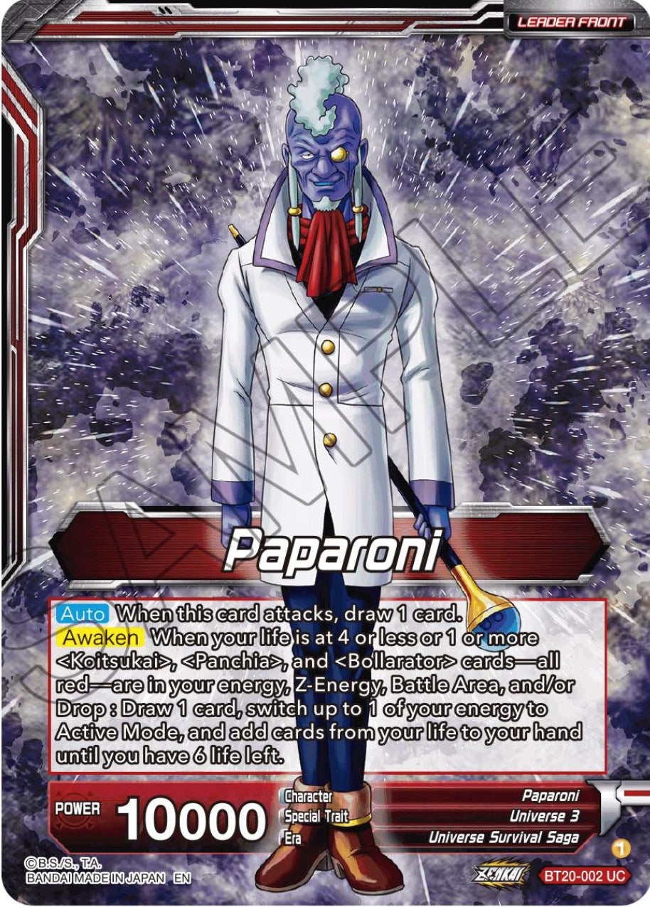 Paparoni // Warriors of Universe 3, United as One (BT20-002) [Power Absorbed Prerelease Promos] | The Time Vault CA