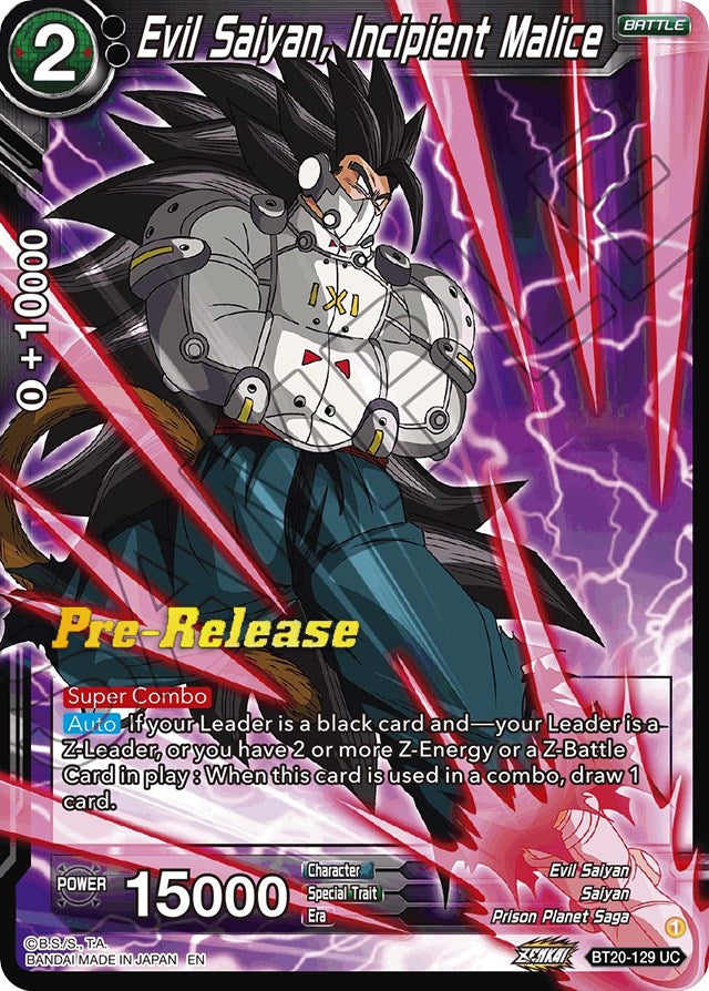 Evil Saiyan, Incipient Malice (BT20-129) [Power Absorbed Prerelease Promos] | The Time Vault CA