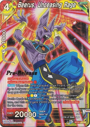 Beerus, Unceasing Rage (BT14-147) [Cross Spirits Prerelease Promos] | The Time Vault CA