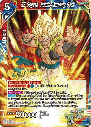SS Gogeta, Holding Nothing Back (BT16-142) [Realm of the Gods Prerelease Promos] | The Time Vault CA