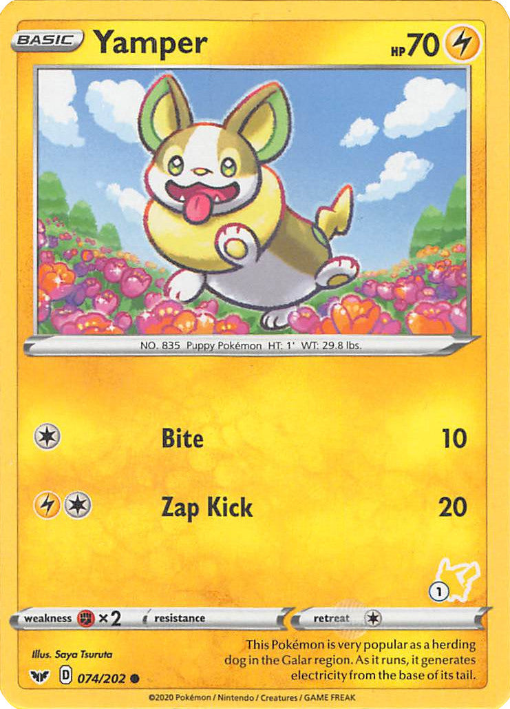 Yamper (074/202) (Pikachu Stamp #1) [Battle Academy 2022] | The Time Vault CA