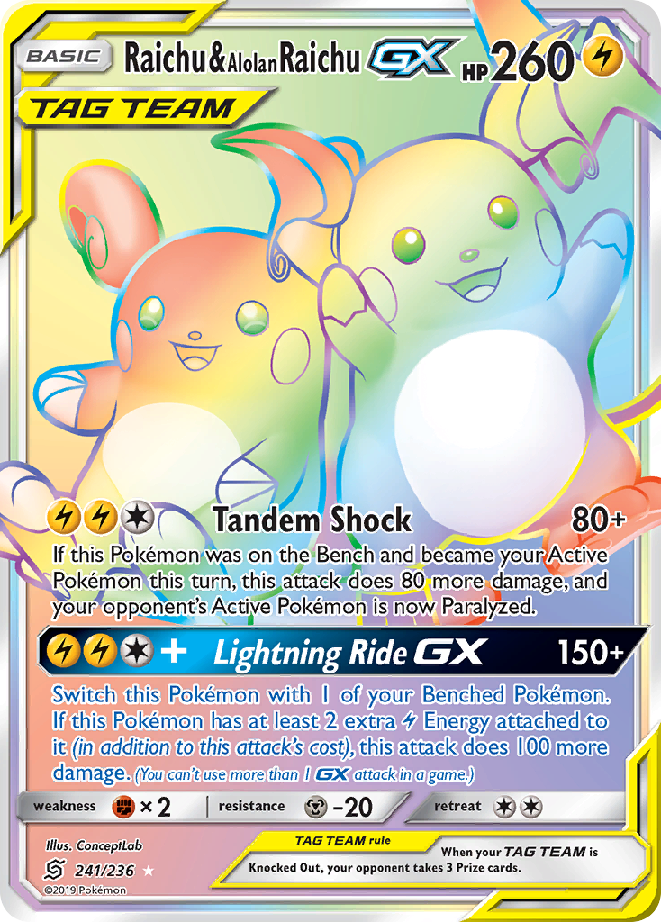 Raichu & Alolan Raichu GX (241/236) [Sun & Moon: Unified Minds] | The Time Vault CA