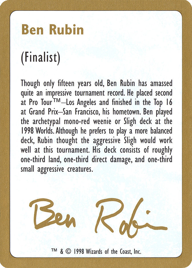 Ben Rubin Bio [World Championship Decks 1998] | The Time Vault CA
