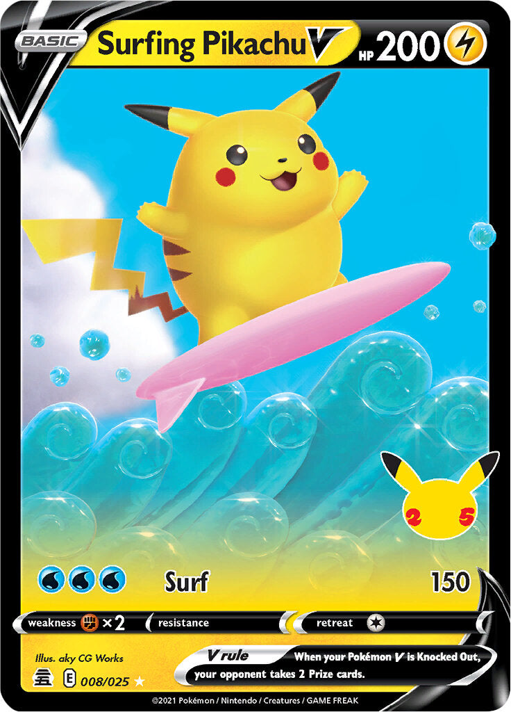 Surfing Pikachu V (008/025) [Celebrations: 25th Anniversary] | The Time Vault CA