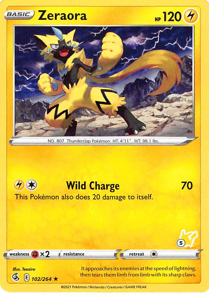 Zeraora (102/264) (Pikachu Stamp #5) [Battle Academy 2022] | The Time Vault CA